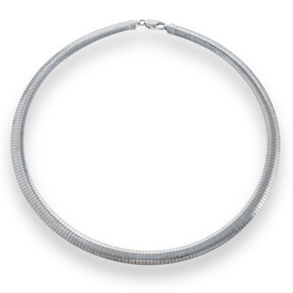 Vintage Milor Italian Sterling Silver 925 8mm Omega Link Collar Necklace 18" - Picture 1 of 5
